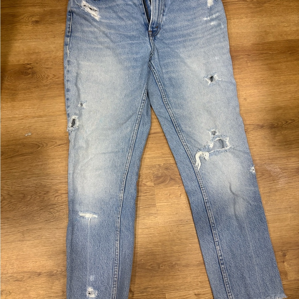American Eagle Outfitters Light Blue Distressed Straight Leg Jeans